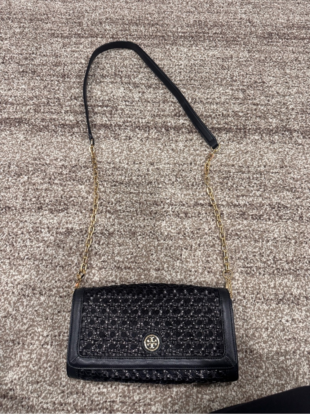 Tory Burch Black Quilted Chain Crossbody with Gold Hardware